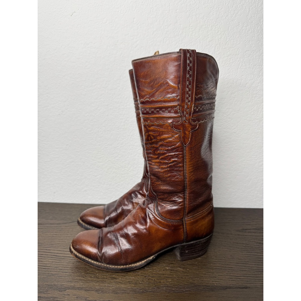 Lucchese Vintage Brown Leather Western Cowboy Boots 8465 Size 7.5 Rodeo Festival